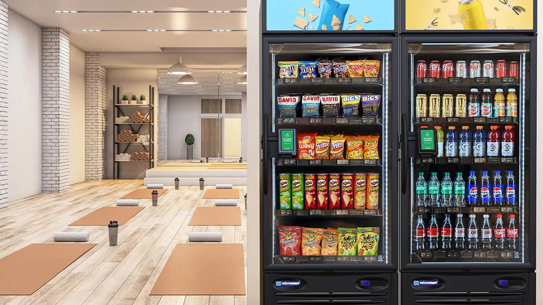 Woman using a vending machine